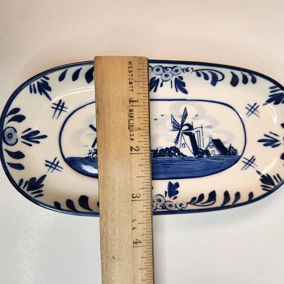 Delft Blue Mini Ceramic Creamer, Covered Sugar Bowl w/Tray Hand Painted 3 Pc Set - Picture 10 of 16